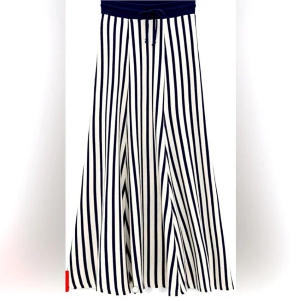Zara Navy and White Striped A-Line Skirt